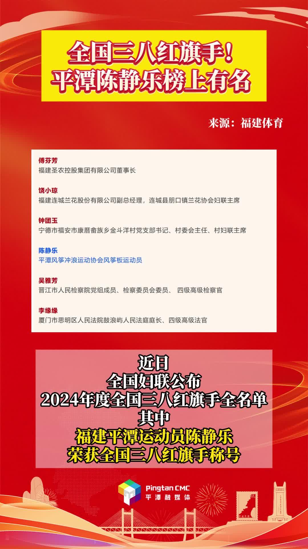 全國三八紅旗手！平潭陳靜樂榜上有名